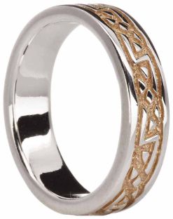 14K Two Tone Gold Silver Celtic Band Ring Unisex Ladies Mens