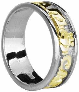 Ladies 14K Two Tone Gold Silver "My Soul Mate" Claddagh Celtic Band Ring 