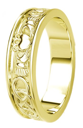 Gold Celtic Claddagh Band Ring Ladies